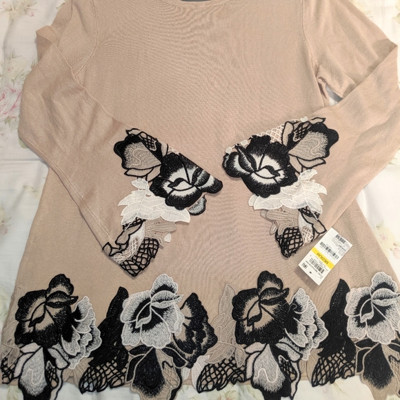 Alfani Lace Trimmed Scoop Neck Sweater - Picture 3 of 6